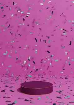 明亮的品红色的霓虹灯粉红色的呈现产品显示基座站周年纪念日产品庆祝活动五彩纸屑讲台上金行奢侈品产品简单的最小的背景