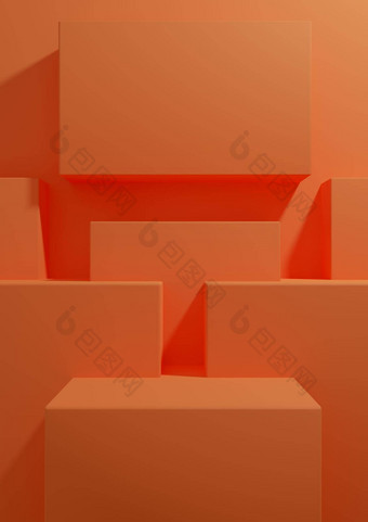 霓虹灯橙色明亮的红色的呈现产品显示背景简单的最小的几何壁纸讲台上站产品<strong>摄影广告</strong>演讲模板