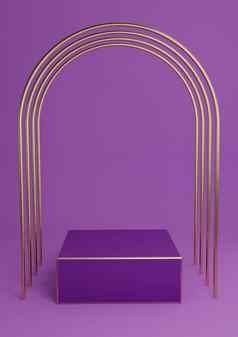 明亮的紫色的紫罗兰色的呈现最小的产品显示多维数据集讲台上站奢侈品黄金拱门金行简单的背景摘要作文