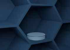 黑暗阿卡蓝色的呈现产品显示蜂窝模式摘要背景产品摄影自然几何简单的模板油缸平台讲台上站