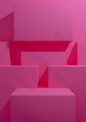 明亮的品红色的霓虹灯粉红色的呈现产品显示背景简单的最小的几何壁纸讲台上站产品摄影广告演讲模板