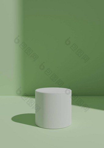 简单的最小的渲染光温暖的绿色背景产品显示站油缸讲台上明亮的光窗口一边复制空间