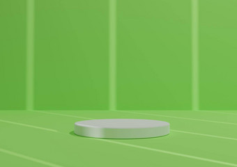 简单的最小的渲染作文白色油缸讲台上站摘要条纹影子明亮的霓虹灯绿色背景产品显示
