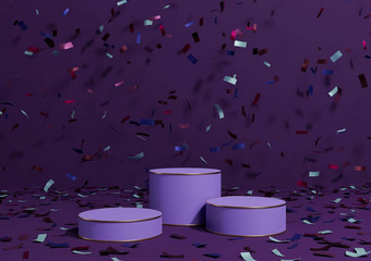 黑暗紫色的紫罗兰色的呈现产品显示领奖台站色彩斑斓的五彩纸屑庆祝活动周年纪念日广告金行奢侈品产品简单的最小的背景