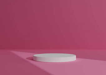 简单的最小的渲染作文白色油缸讲台上站摘要影子明亮的粉红色的背景产品显示三角形光指出产品