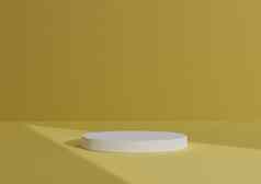 简单的最小的渲染作文白色油缸讲台上站摘要影子柔和的黄色的背景产品显示三角形光指出产品