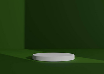 简单的最小的渲染作文白色油缸讲台上站摘要影子黑暗温暖的绿色背景产品显示窗口光未来一边