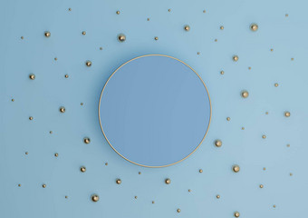 明亮的光天空蓝色的呈现奢侈品产品显示讲台上站最小的视图平躺作文黄金金玻璃球滴简单的背景