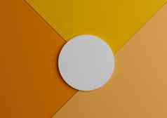 白色圆站讲台上产品显示前视图渲染最小的色彩斑斓的橙色黄色的纸作文背景复制空间