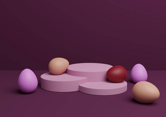 黑暗品红色的紫色的呈现复活节主题产品显示讲台上站作文色彩斑斓的鸡蛋最小的简单的多个产品