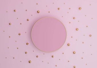 光柔和的薰衣草粉红色的呈现奢侈品产品显示讲台上站最小的视图平躺作文黄金金玻璃球滴简单的背景
