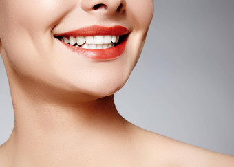 宽微笑年轻的美丽的女人完美的健康的白色牙齿牙科<strong>美白</strong>ortodont护理牙健康