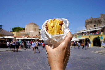 丝带陀螺仪希腊陀螺仪包装丝带面包希腊城市广场