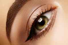 美丽的宏拍摄女眼睛眼线笔化妆完美的形状眉毛化妆品化妆完美的眉毛