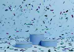 明亮的光天空蓝色的呈现产品显示领奖台站色彩斑斓的五彩纸屑庆祝活动周年纪念日广告金行奢侈品产品简单的最小的背景