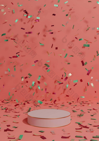 明亮的霓虹灯大马哈鱼粉红色的呈现产品显示基座站周年纪念日产品庆祝活动五彩纸屑讲台上金行奢侈品产品简单的最小的背景