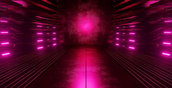 霓虹灯灯图形发光的紫色的紫罗兰色的<strong>充满</strong>活力的虚拟sci<strong>未来</strong>主义的隧道工作室阶段建设车库讲台上宇宙飞船晚上黑暗混凝土难看的东西呈现