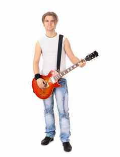 肖像完整的增长年轻的的家伙吉他
