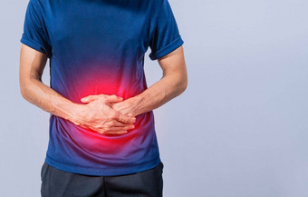人胃疼痛胃问题概念男人。消化问题男人。胃疼痛孤立的