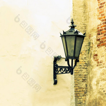古董街灯墙背景里加拉脱维亚