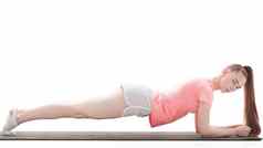 体育业务女人执行exercise-plank照片复制空间