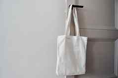 白色生态友好的袋挂通过处理帆布手提包袋