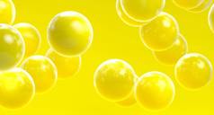 黄色的背景泡沫黄色的球体插图球色彩斑斓的黄色的新鲜的设计概念横幅摩天观景轮多汁的水果背景装饰元素设计