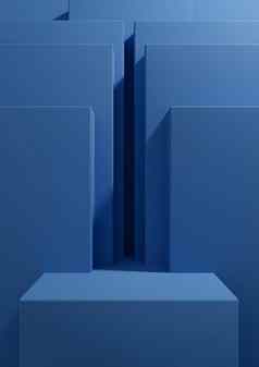 明亮的黑暗柔和的蓝色的呈现简单的最小的几何背景产品讲台上站显示模板演讲背景壁纸