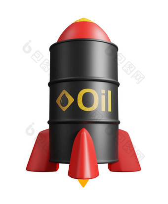 <strong>原</strong>油石油价格概念设计石<strong>油桶</strong>火箭孤立的白色背景渲染
