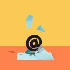电子邮件标志破裂蓝色的信封橙色黄色的背景