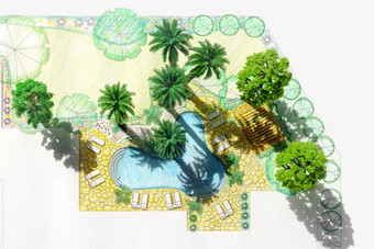 模型景观架构师设计后院计划别墅