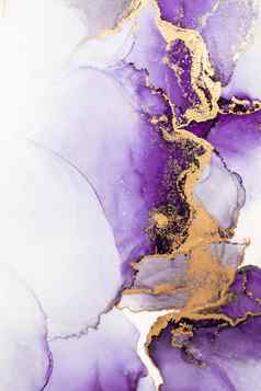 紫色的黄金摘要背景大理石液体墨水艺术绘画纸