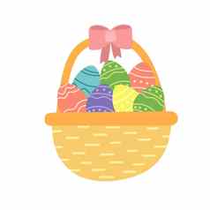 复活节色彩斑斓的鸡蛋篮子向量插图手画风格