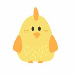 可爱的卡通鸡有趣的黄色的鸡手画简单的风格向量