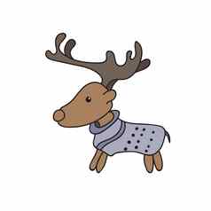向量可爱的冬天鹿舒适的毛衣涂鸦插图冬天假期