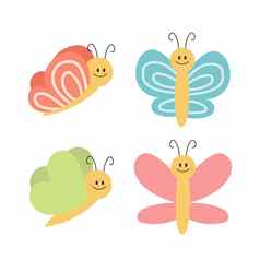 卡通蝴蝶可爱的微笑字符幼稚的设计向量