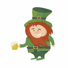 爱尔兰小妖精绿色西装他啤酒孤立的帕特里克一天