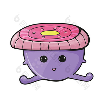 可爱的紫色的怪物蘑菇<strong>卡通</strong>向量插图