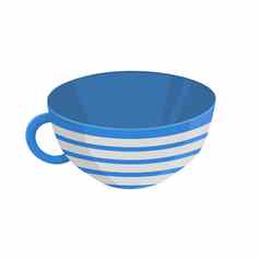 平蓝色的条纹杯茶孤立的白色背景向量插图
