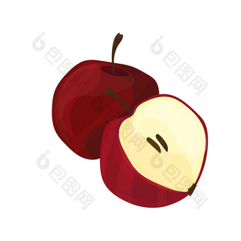 向量插图红色的苹果突出了卡通风格