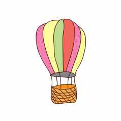 热空气气球孤立的图标卡通空气气球手画
