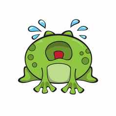 可爱的伤心青蛙坐着哭绿色有趣的卡通青蛙字符
