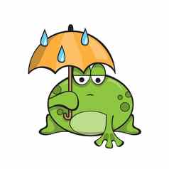 伤心青蛙伞多雨的天气卡通有趣的字符白色