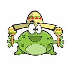 青蛙帽子马拉卡斯墨西哥风格向量插图