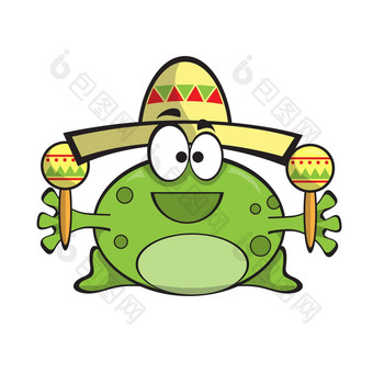 青蛙帽子马拉卡斯墨西哥风格向量插图