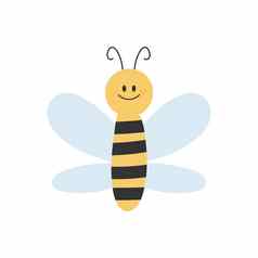 可爱的简单的设计卡通黄色的黑色的蜜蜂白色背景
