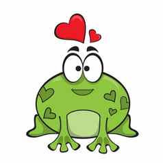 有趣的青蛙红色的心开销卡通风格孤立的白色