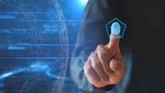 商人手指纹识别访问个人金融数据指纹扫描安全访问生物识别技术识别业务技术概念