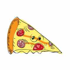 披萨片向量草图图标孤立的背景手画