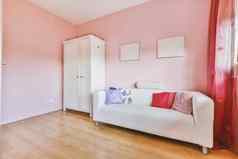 沙发红色的粉红色的白色枕头